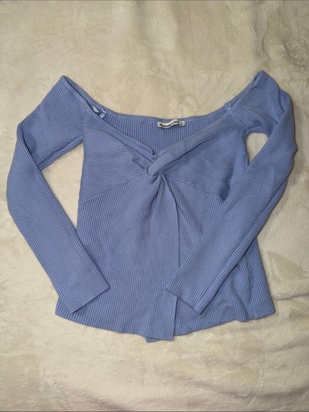 Abercrombie & Fitch Ribbed Knot Off-Shoulder Sweater - Light Blue - Picture 1 of 1